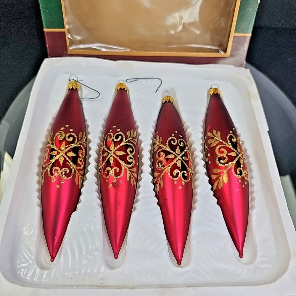 Vintage Oblong Christmas Ornaments Baubles 5.5 Inch With Box Mexico